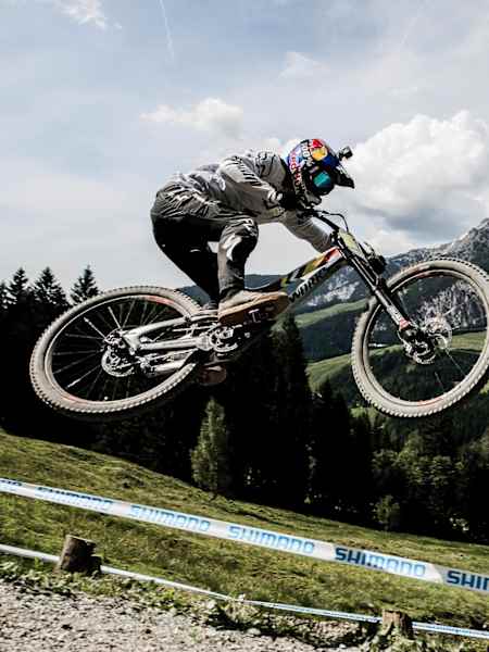 Finn Iles goes big in practice at the Leogang World Cup.