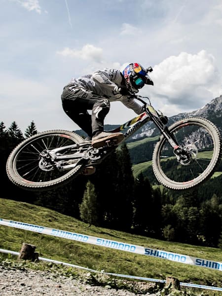 Finn Iles goes big in practice at the Leogang World Cup.