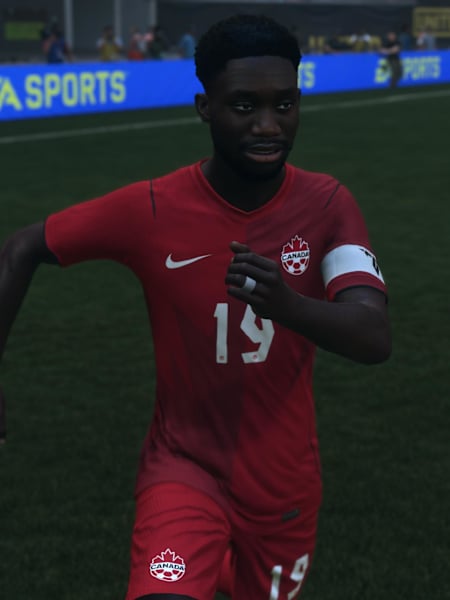 Red Bull-Athlet Alphonso Davies im Kanada Jersey im WM-Modus in EA FC 26.