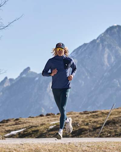 German triathlete Mika Noodt runs around the Postalm in Austria and trains there for the upcoming season. 