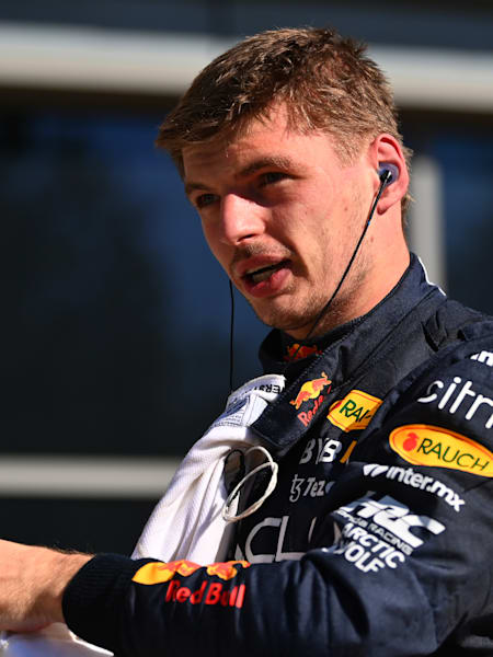Race winnaar Max Verstappen in Monza. 
