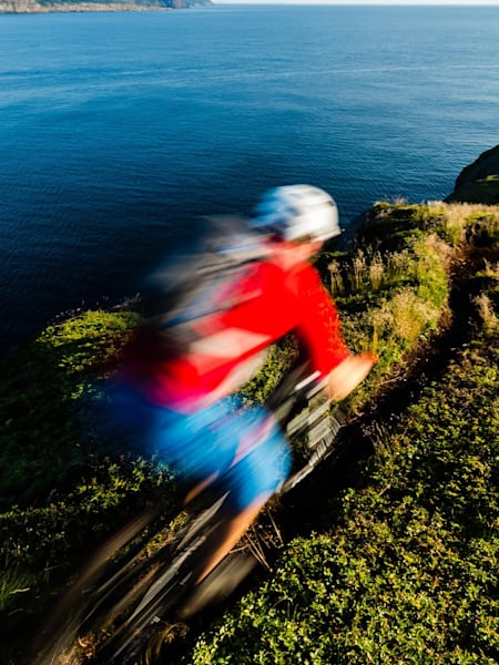 Colin Field rides on a knife-edge ridge.