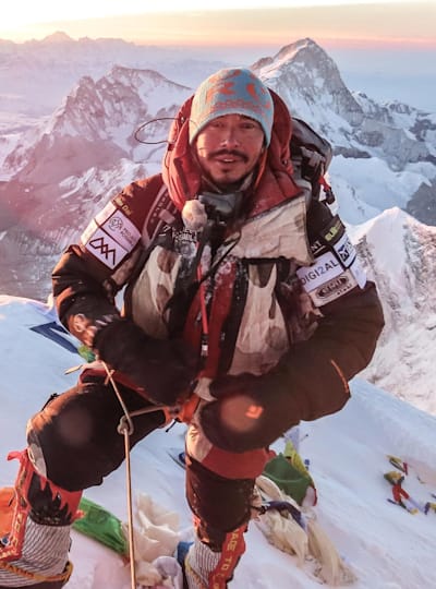 Nirmal Purja at the top of Mount Everest in 2019.