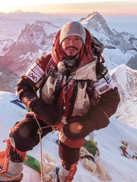 Nirmal Purja at the top of Mount Everest in 2019.