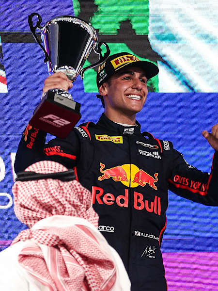 Arvid Lindblad on top of the podium in Saudi Arabia 2025 - Formula 2