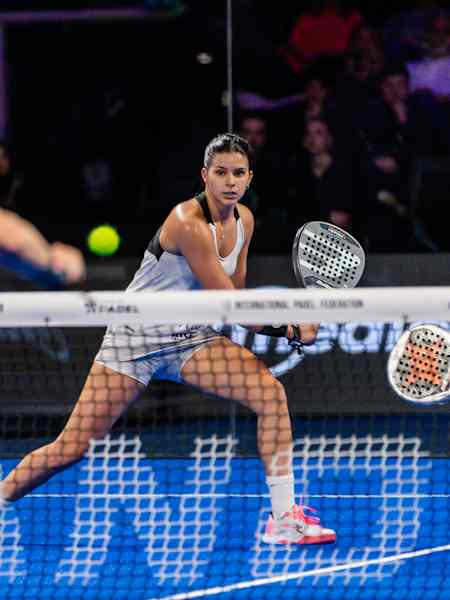 Delfina Brea pictured competing during the Premier Padel tournament in Milan, Italy.