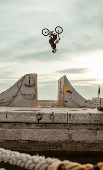Senad Grosic performing during Red Bull BMX Maze in Rovinj, Croatia on June 12, 2021. 