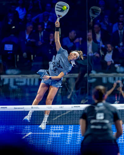 Bea González and Claudia Fernández competing in the semis of the Premier Padel 2025 Finals in Barcelona, Spain in 2025