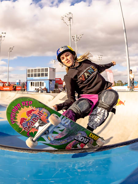 Yndiara Asp competing in World Skateboarding Tour in San Juan, Argentina.