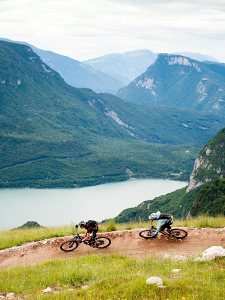Davide Carton and Stefano Udeschini riding in the Dolomiti Paganella, Italy on June 14, 2018.