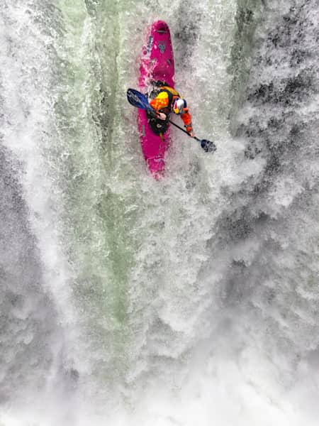A kayaker comes down waterfall in Mexico.