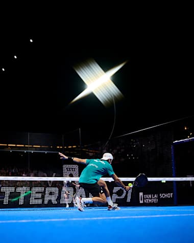 Alejandro Galán delivers an electrifying performance at the 2025 Premier Padel P1 semi-finals in Rotterdam, Netherlands, where the atmosphere and energy push the limits of athletic excellence