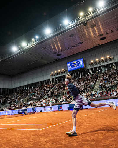 Andrey Rublev in action at Red Bull Bassline in Madrid, Spain on April 25, 2023.