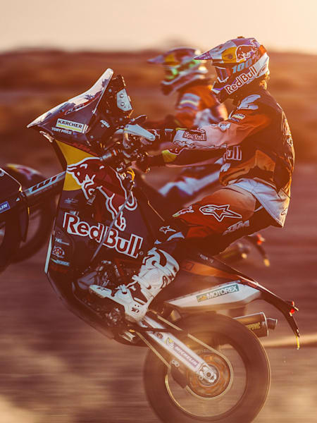 Sam Sunderland from Red Bull KTM Factory Team rides during a test run in Erfoud, Morocco on September 20, 2016.