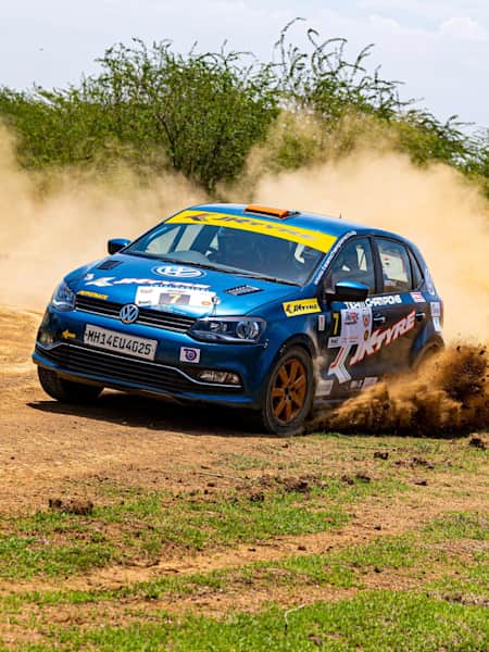 Dean Mascarenhas races during the first round of the Indian National Rally Championship at Chennai's Madras Motor Race Track