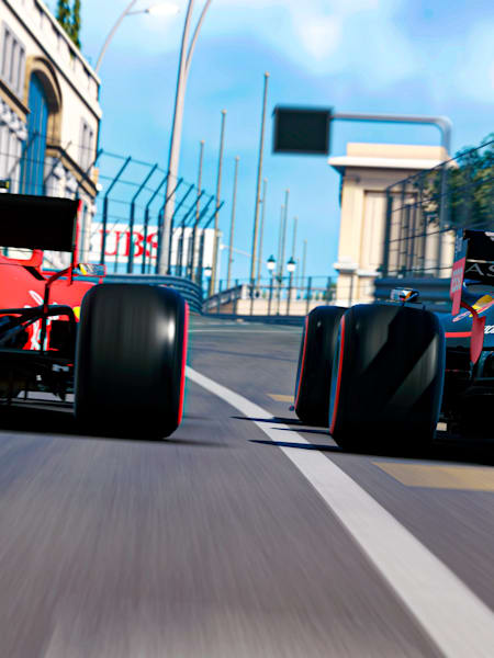 Alex Albon goes wheel-to-wheel with Ferrari's Arthur Leclerc during the virtual Monaco F1 Grand Prix on May 24, 2020.