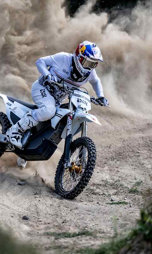 Mat Rebeaud of Switzerland rides at his practice track in Valbroye, Switzerland on August 15, 2023.