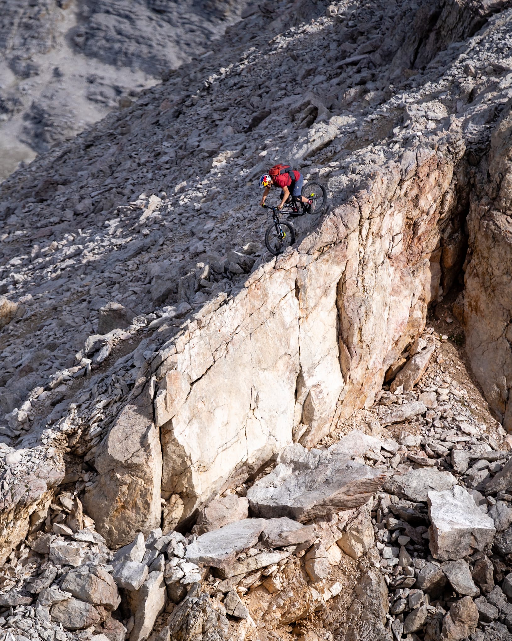 Tom Oehler in action on a ridge in the Dolomites around Canazei, Italy, on August 26, 2020.