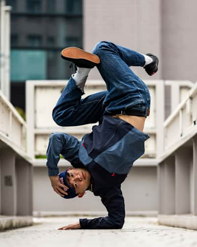 B-Boy Issin poses for a photo in Tokyo, Japan on May 8, 2023.