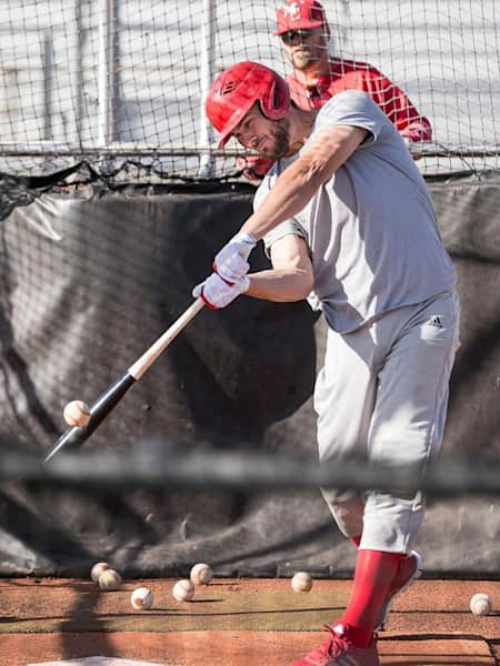 Kris Bryant wows a local Mesa, AZ team at batting practise during a prank for Red Bull