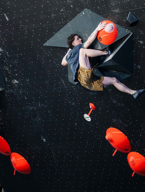 Max Milne and Colin Duffy compete at the Pro Climbing League 2026 in London. 