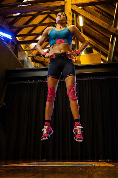 Handball player Cristina Neagu of Romania is seen during the filming of 'The science behind Cristina Neagu’s unstoppable shot' in Salzburg, Austria. 
