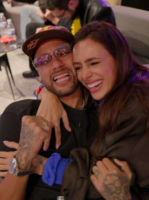 Neymar Jr and his wife, Bruna Biancardi, react during Brazil’s 2026 World Cup squad announcement at his home in Santos, Brazil on May 17, 2026.