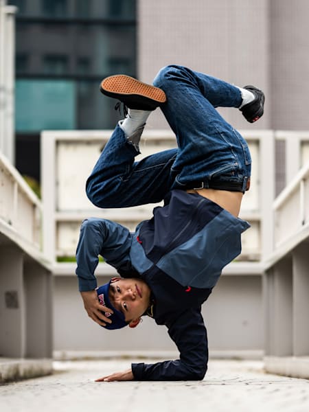 B-Boy Issin poses for a photo in Tokyo, Japan on May 8, 2023.