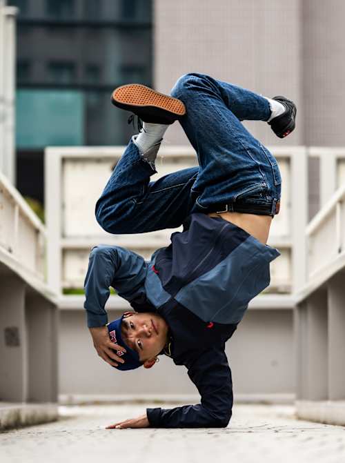 B-Boy Issin poses for a photo in Tokyo, Japan on May 8, 2023.