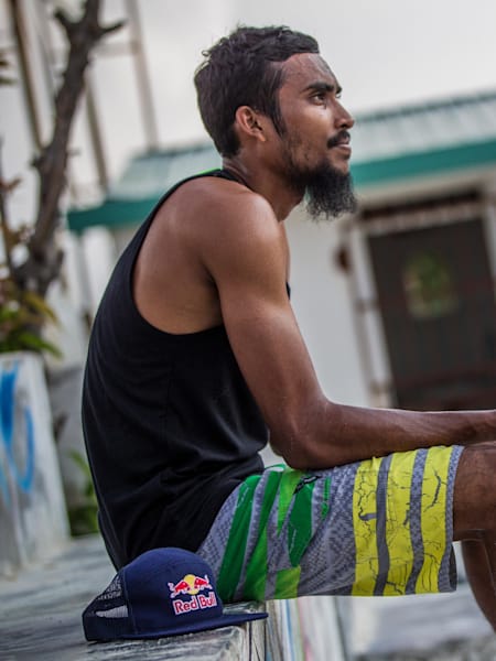 Ismail Sajid relaxes during a training session in Male