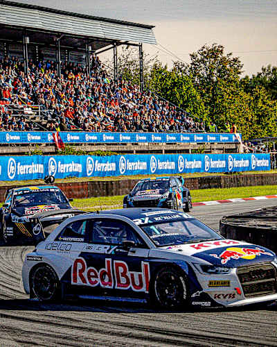 Johan Kristoffersson drives at Bikernieku Kompleksa Sporta Baze, in Riga, Latvia.