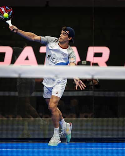Juan Lebron of Spain competes during the Ooredoo Qatar Major Premier Padel in Doha, Qatar on March 4, 2024.