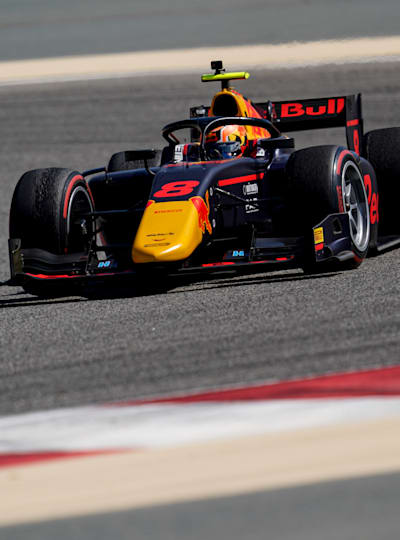Jehan Daruvala drives around the Bahrain International Circuit as part of F2 testing.