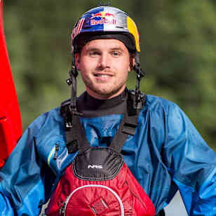 Portrait of Adrian Mattern at the take-out of the Devils Gorge of the Saalach River close to Lofer, Austria on July 5, 2020.