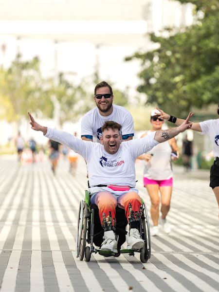 Participants take on the Wings for Life World Run App Run Event at Expo City in Dubai, United Arab Emirates on May 7, 2023.