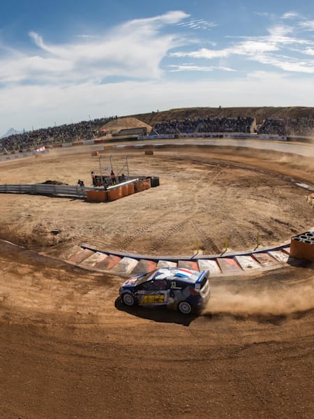 World RX supercars kicking up dust at the Cape Town stop of the 2017 FIA Rallycross Championship.