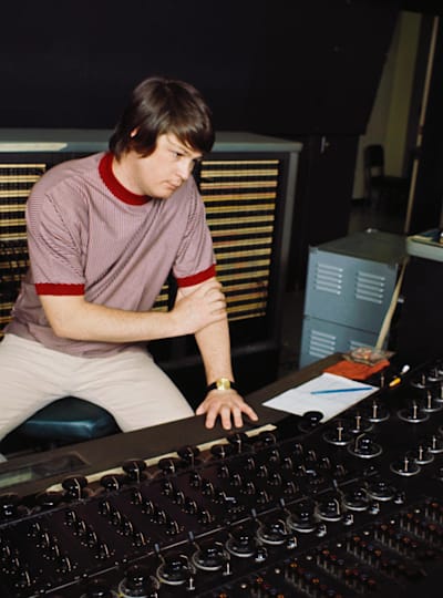 A photo of The Beach Boys' Brian Wilson in an LA recording studio in 1966 during the recording of Pet Sounds.