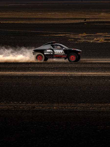 Carlos Sainz tests the Audi RS Q e-a Tron in Merzougha ahead of the 2023 Dakar Rally, Morocco October 23, 2022.