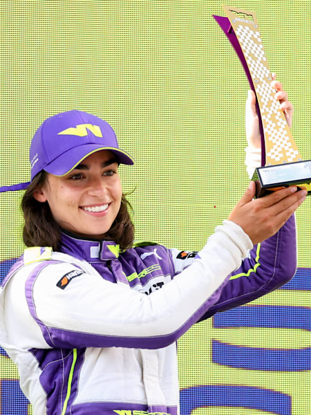 Jamie Chadwick celebrating her win in Austria