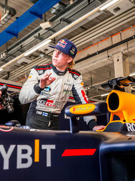 Kalle Rovanperä seen with the Red Bull Racing team during the test drive at the Red Bull Ring, in Austria, on November 1.