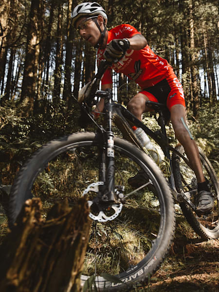 MTB rider David Kumar competes in the stages of MTB Himalaya.