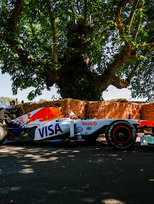 On July 13, 2025, Patrick Friesacher pilots the RB7 Formula One car at the Goodwood Festival of Speed in the UK