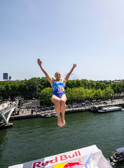 Rhiannan Iffland of Australia dives from the 21.5 metre platform during the first competition day for the second stop of the Red Bull Cliff Diving World Series in Paris, France on June 17, 2022.