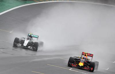 Max Verstappen overtakes Nico Rosberg at the 2016 Brazil Grand Prix