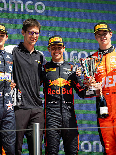 Arvid Lindblad on top of the podium in Barcelona 2025 - F2 Feature Race