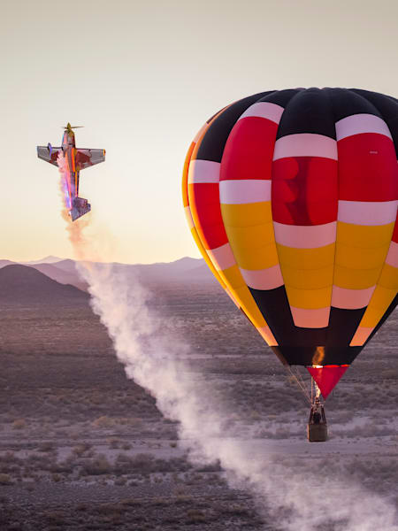 Kirby Chambliss performs with hot air balloons in Eloy, Arizona, USA on March 29, 2018.