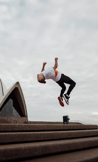 Dominic Di Tomasso freerunning the Sydney Opera House, Australia on March 10, 2022.