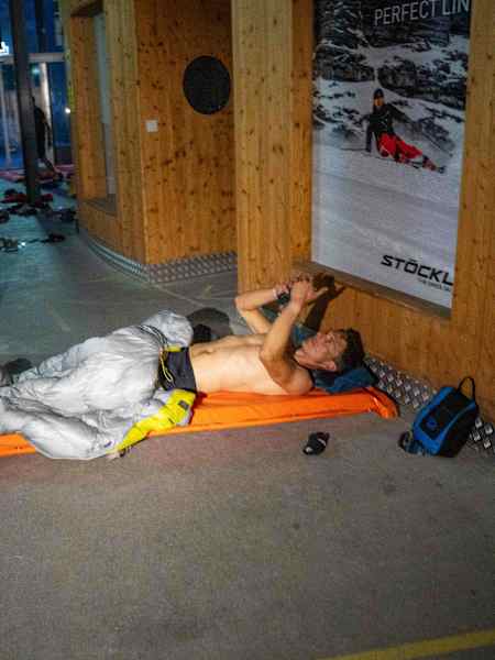 Damien Lacaze rests during Red Bull X-Alps 2025