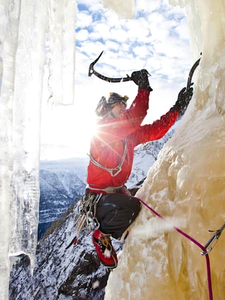 Will Gadd conquering the vertical ice.
