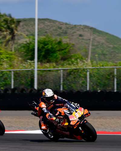 Pedro Acosta competes during Stop 18 of the MotoGP World Championship at the Mandalika International Street Circuit in Indonesia on October 5, 2025.   